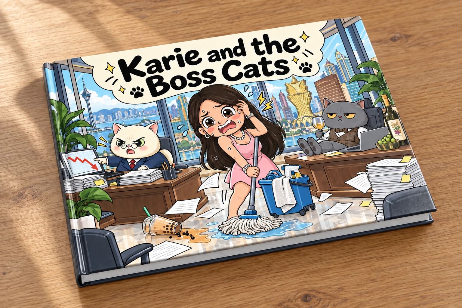 Karie and the Boss Cats 精裝書效果圖:封面、書脊同內頁厚度